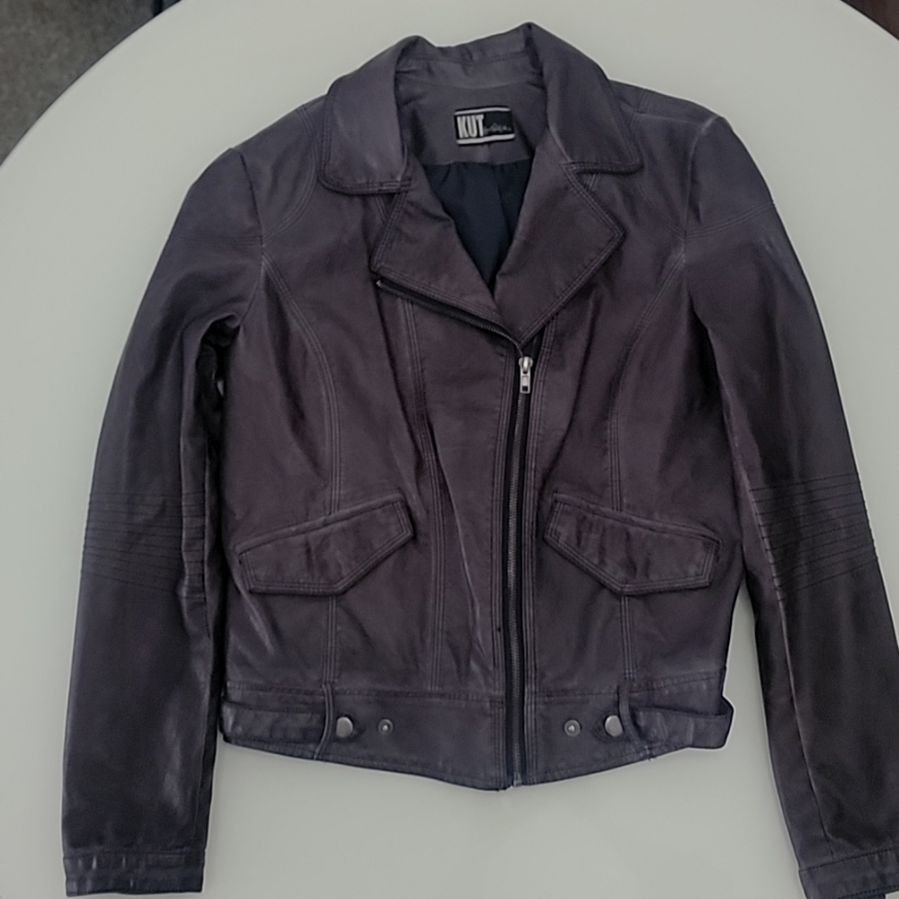 NWOT Kut from the Kloth grey faux leather moto jacket